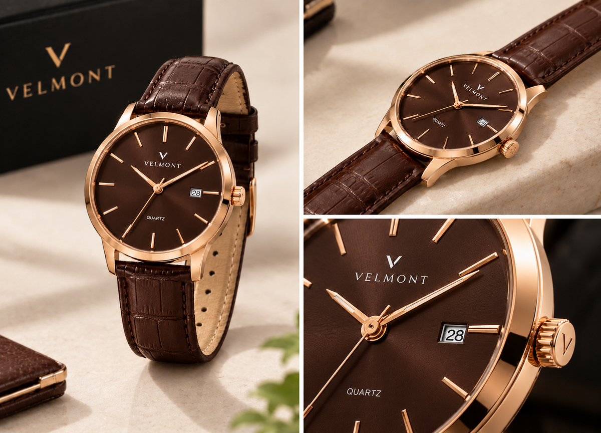 VELMONT Classic Black & Rose Gold Watch